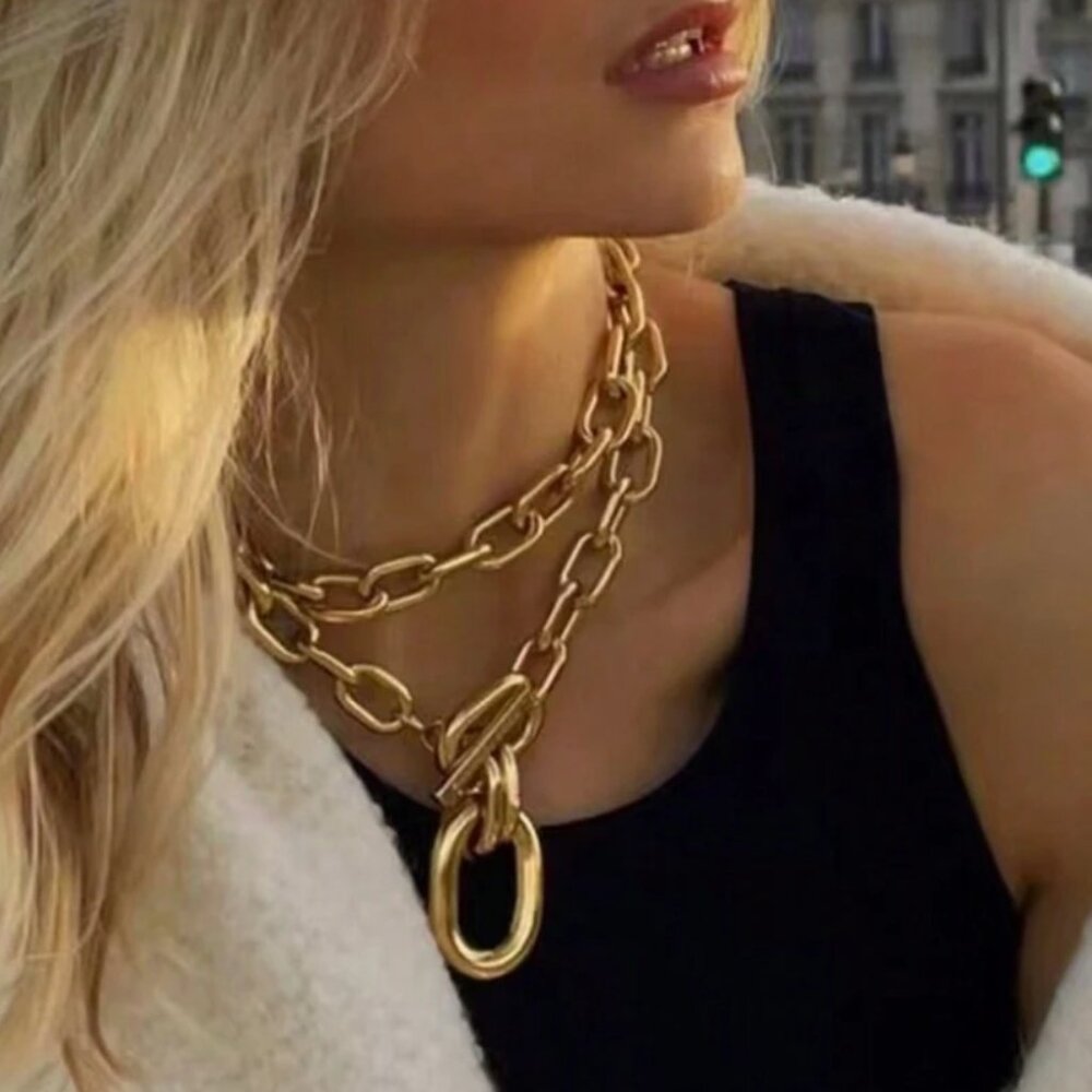 Layered Euro Style Cain 18K Gold Plated Lux Necklace - Picture 1 of 4